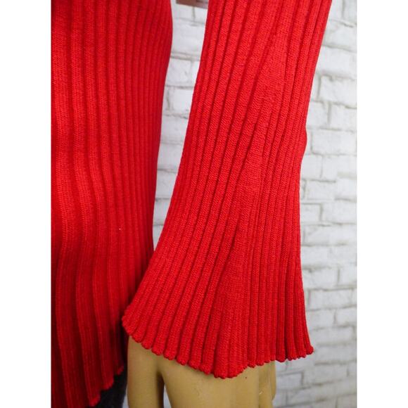 $198 MLM Label Red Ribbed Long Bell Sleeve Off Shoulder Indiana Sweater M NWT - Picture 7 of 11